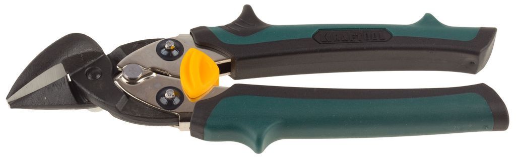 Ножницы Kraftool Ножницы KraftoolНожницы ручные<br>Тип: правые,<br>Длина (мм): 180,<br>Назначение: металл,<br>Прорезиненные рукоятки: есть,<br>Материал губок: CrMo,<br>Материал рукояток: ПВХ<br>