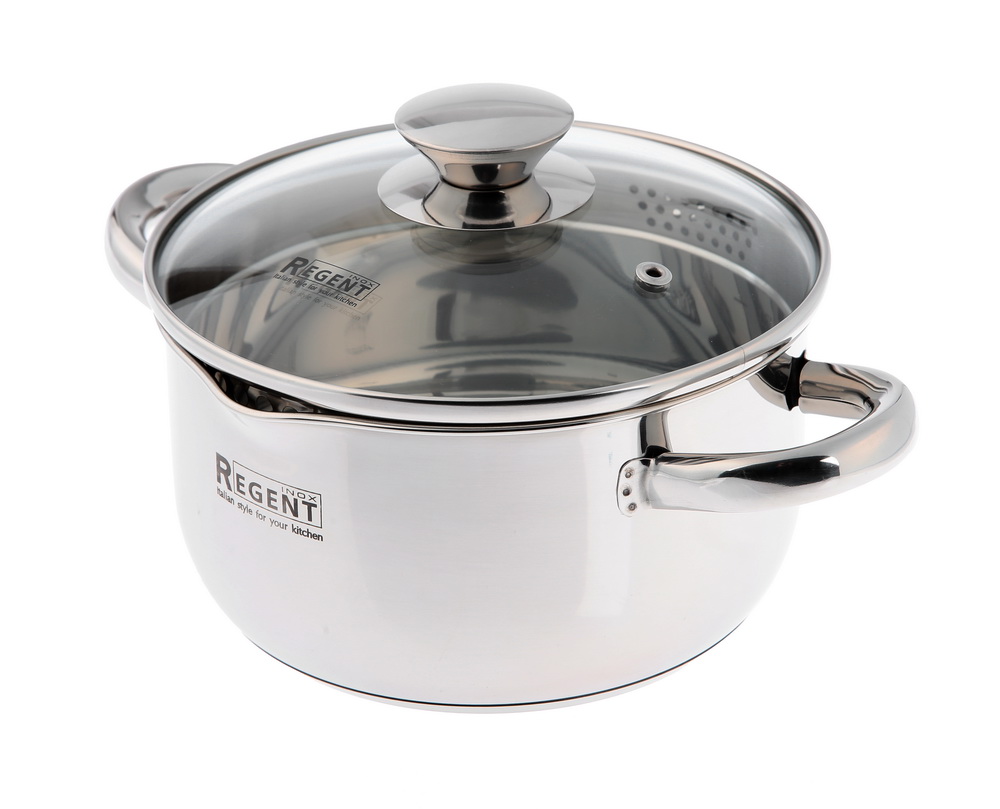 Кастрюля Regent inox Кастрюля Regent inoxКастрюли, ковши<br>Тип: кастрюля, Материал: нержавеющая сталь, Объем: 2.4, Диаметр: 180, Толщина стенок: 0.6, Толщина дна: 3, Покрытие чаши: антикоррозийное, Наличие крышки: есть, Для индукционных плит: есть<br>