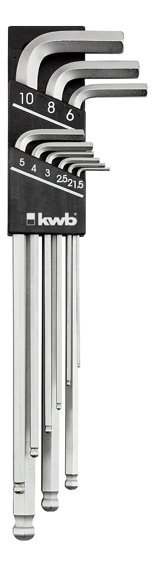 Набор шестигранных ключей Kwb Набор шестигранных ключей KwbКлючи имбусовые<br>Типоразмер: HEXAGON,<br>Ключей в наборе: 9,<br>Набор: есть<br>