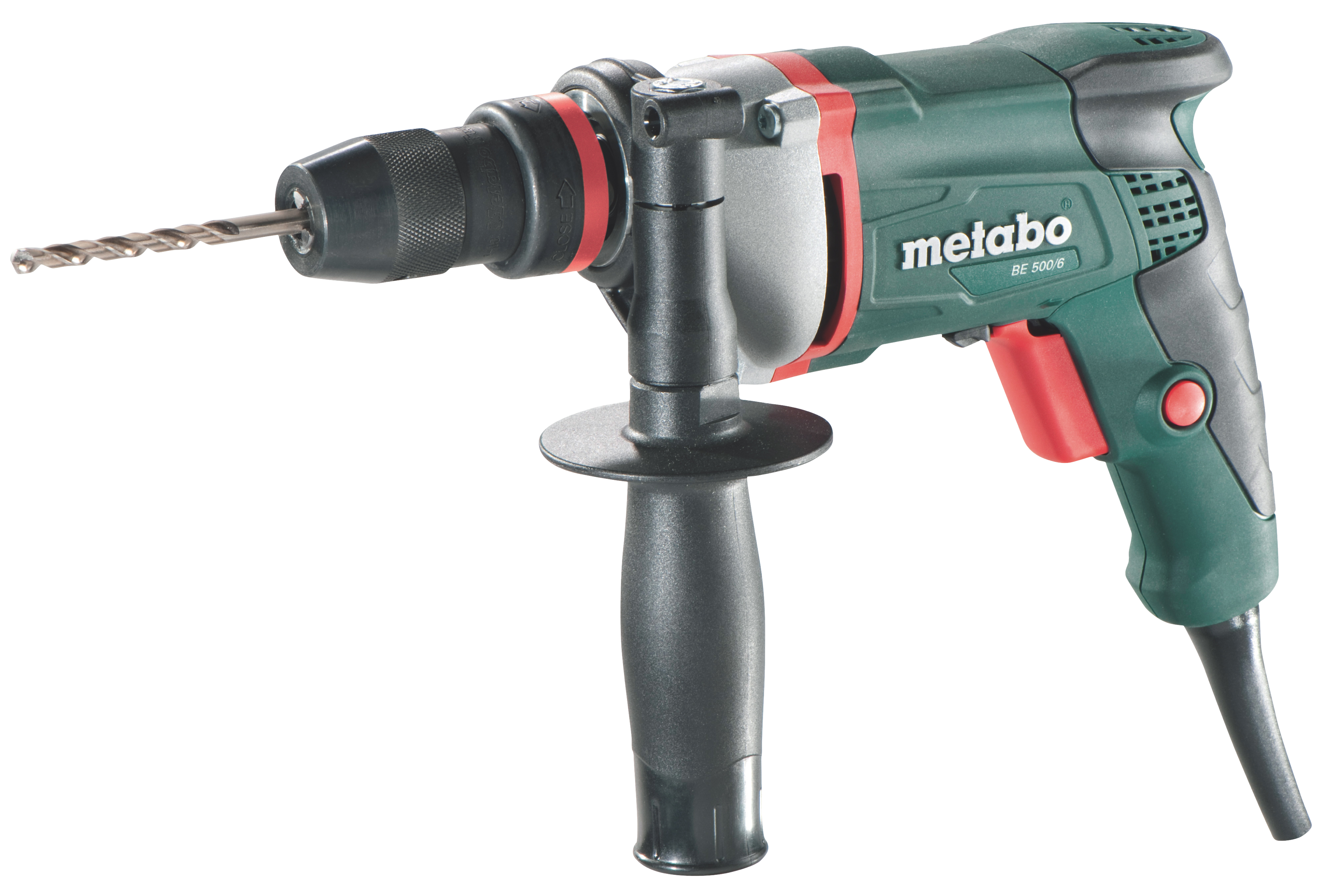 Дрель Metabo Дрель MetaboДрели, шуруповерты<br>Мощность: 500,<br>Скорости: 1,<br>Макс. обороты: 4500,<br>Обороты: 0-4500,<br>Тип патрона: БЗП,<br>Быстрозажимной патрон: есть,<br>Тип дрели: стандартная,<br>Макс. крутящий момент: 8,<br>Макс. диаметр сверления (дерево): 20,<br>Макс. диаметр сверления (металл): 6,<br>Реверс: есть<br>