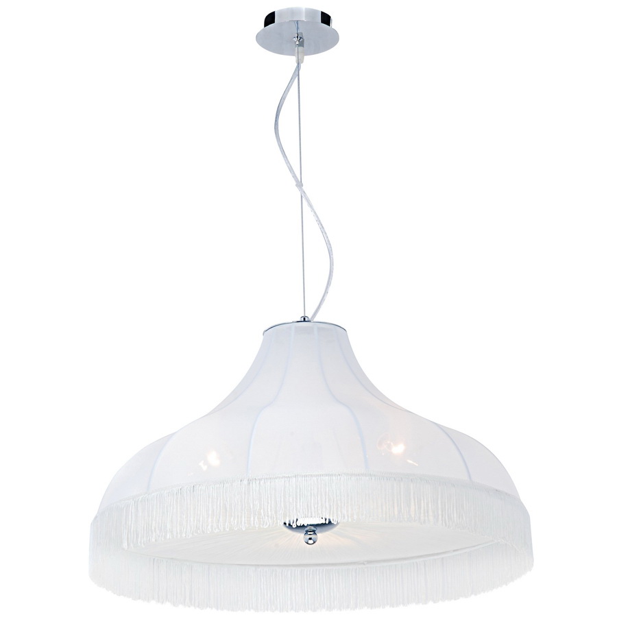 Подвес Arte lamp Подвес Arte lampСветильники подвесные<br>Количество ламп: 3,<br>Мощность: 40,<br>Назначение светильника: для гостиной,<br>Стиль светильника: классика,<br>Материал светильника: металл, ткань,<br>Высота: 370,<br>Длина (мм): 600,<br>Ширина: 600,<br>Тип лампы: накаливания,<br>Патрон: Е14,<br>Цвет арматуры: хром<br>