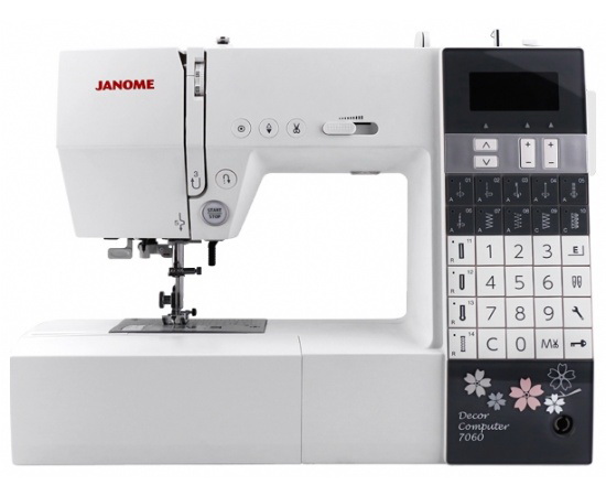 Швейная машинка Janome Швейная машинка JanomeШвейные машинки<br>Тип: обычная,<br>Тип управления: компьютерное,<br>Скорость шитья: 820,<br>Мощность: 40,<br>Подсветка: есть,<br>Количество швейных операций: 60,<br>Выполнение петли: автомат,<br>Число петель: 4,<br>Максимальная длина стежка: 5,<br>Максимальная ширина стежка: 7,<br>Дисплей: есть,<br>Рукавная платформа: есть,<br>Отсек для аксессуаров: есть,<br>Вес нетто: 7<br>