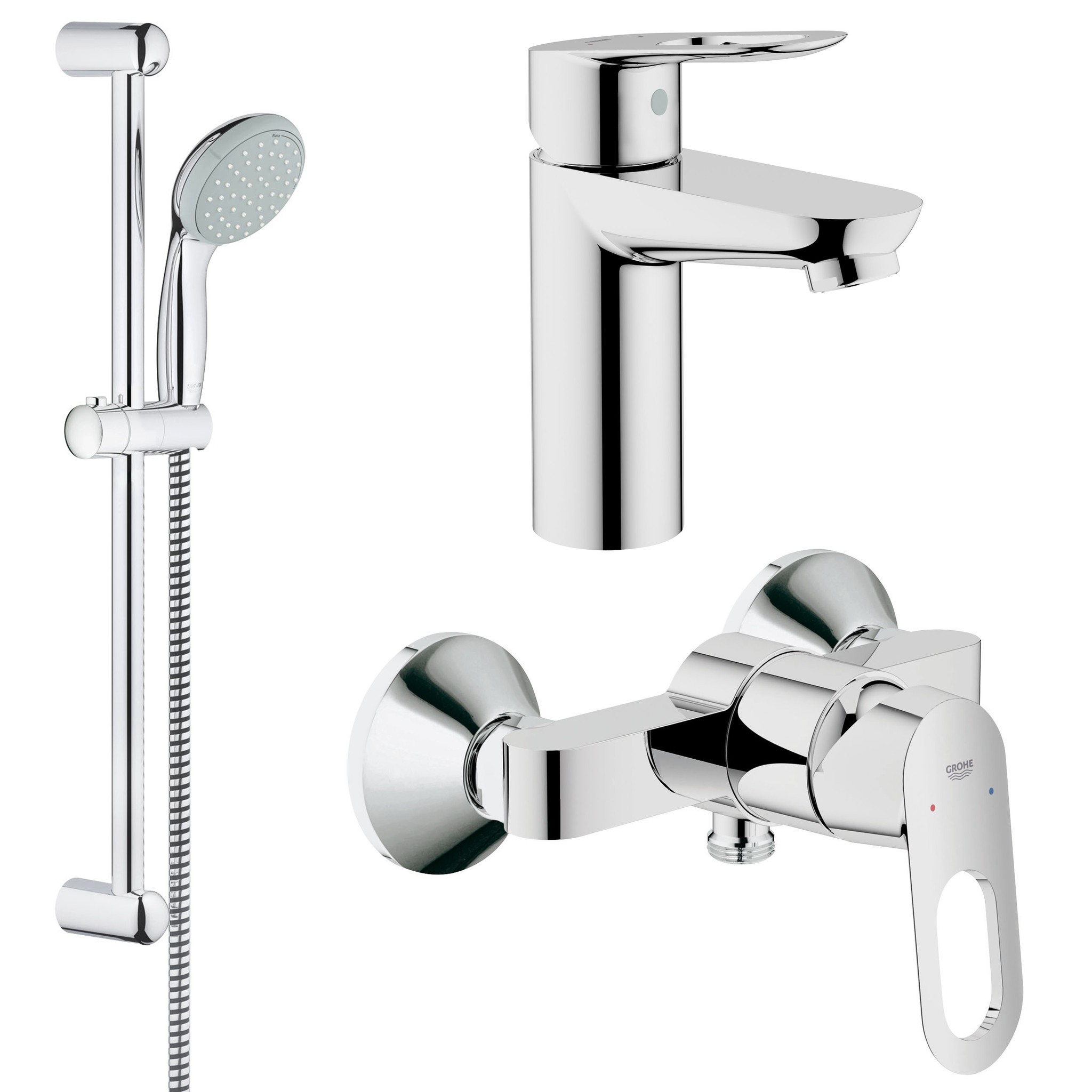 Душевой гарнитур Grohe Душевой гарнитур GroheДушевые панели, гарнитуры, души<br>Тип: душевая система,<br>Тип душевой системы: гарнитур душевой,<br>Наличие верхнего душа: есть,<br>Цвет покрытия: хром,<br>Высота: 620,<br>Родина бренда: Германия,<br>Материал: металл<br>