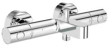Cмеситель термостатический Grohe Cмеситель термостатический GroheСмесители<br>Назначение смесителя: для ванны,<br>Наличие термостата: есть,<br>Тип управления смесителя: однорычажный,<br>Цвет покрытия: хром,<br>Стиль смесителя: модерн,<br>Монтаж смесителя: вертикальный,<br>Тип установки смесителя: настенный,<br>Излив: традиционный,<br>Аэратор: есть,<br>Родина бренда: Германия,<br>Длина (мм): 162,<br>Ширина: 298,<br>Высота: 70,<br>Гарантия: 60,<br>Коллекция: grohtherm 1000 cosmopolitan new<br>