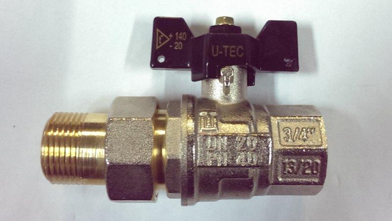 Кран шаровый U-tec Кран шаровый U-tecКраны шаровые<br>Назначение: для воды,<br>Материал фитинга: латунь,<br>Тип трубного соединения: резьба,<br>ДУ: 20,<br>Присоединительный размер: 3/4 ,<br>Ручка-бабочка: есть,<br>С американкой: есть<br>